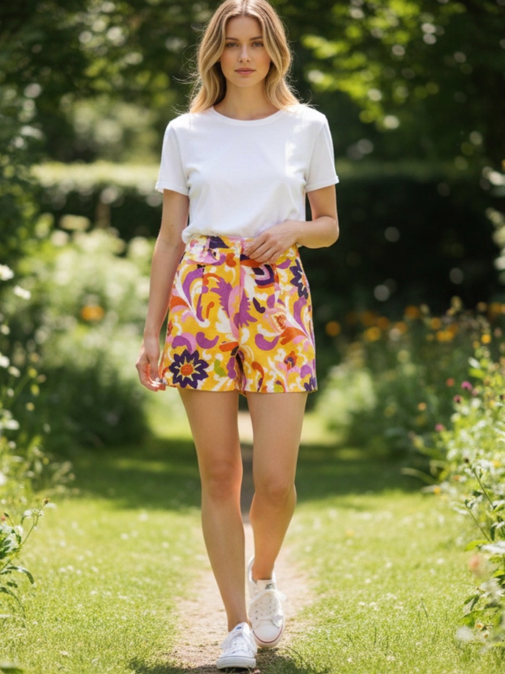 J.Crew Womens Pleated Short In Ratti Curly Floral Yellow Purple Orange Size 4